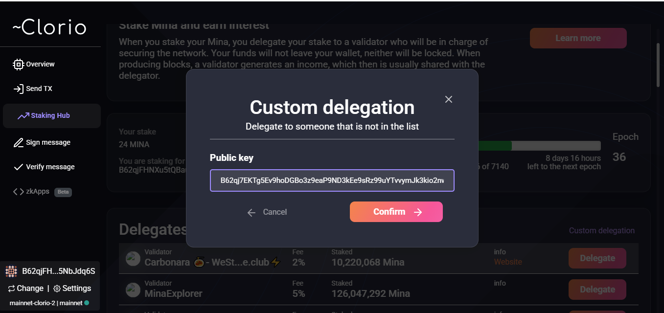 Clorio Wallet Delegation