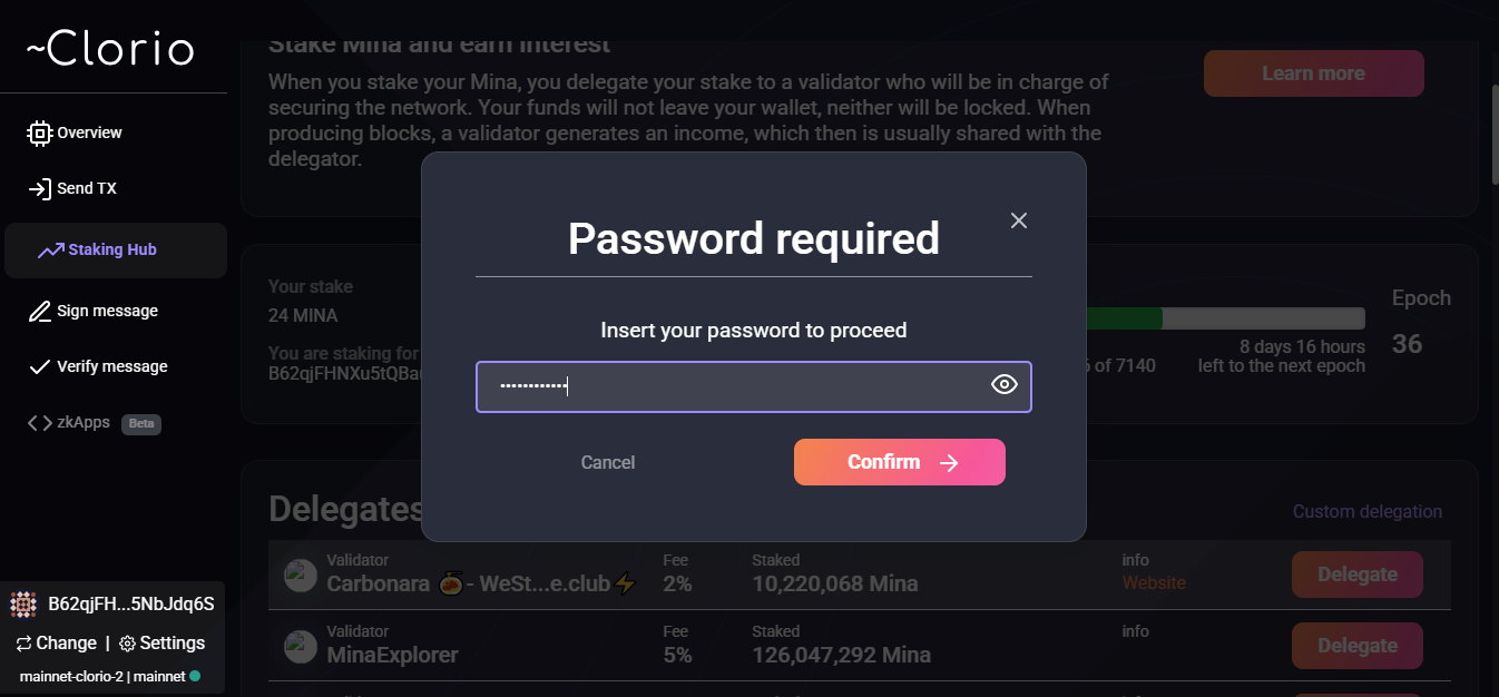 Clorio Wallet Delegation